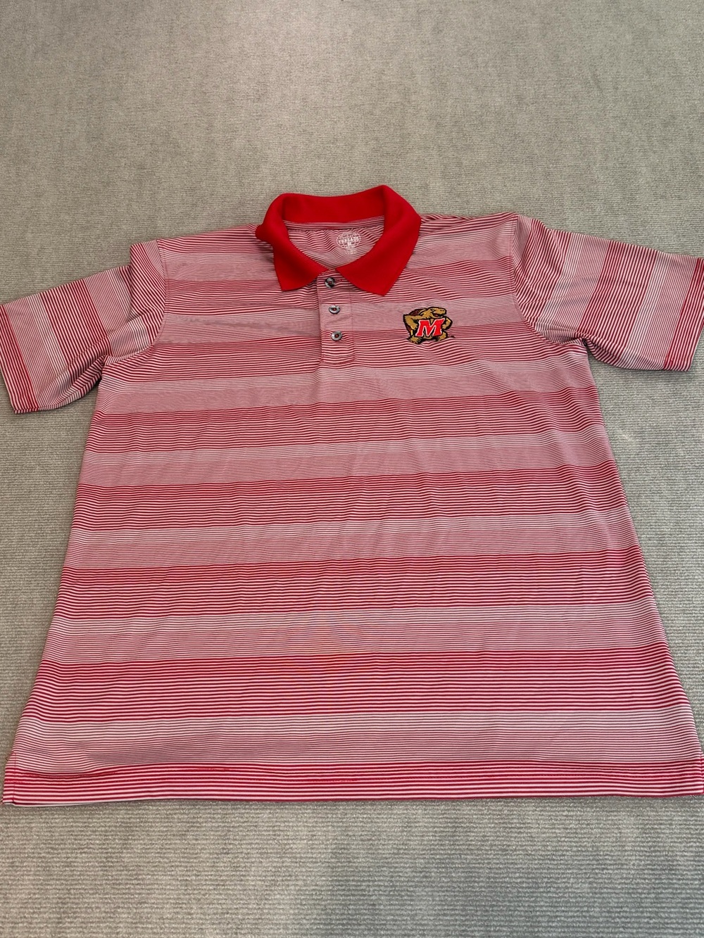 Maryland Terrapins Polo Shirt Mens L Red Light Gray Striped NCAA Golf Preppy